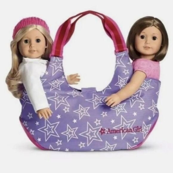 American Girl Kids Purple Star Fabric Lined 2-Doll Carrier Tote Bag